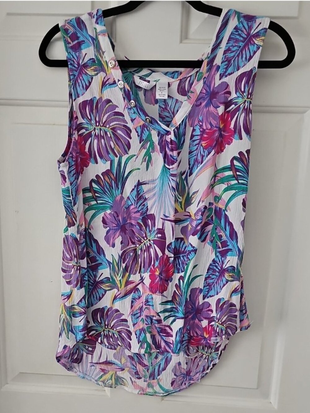 Sleeveless Floral Tropical Print Tank Top - Purple/Teal
